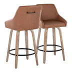 Hannah 26" Fixed-Height Counter Stool - Set of 2 - Whitewashed Wood, Camel PU, Black Metal