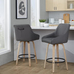 Hannah 26" Fixed-Height Counter Stool - Set of 2 - Whitewashed Wood, Dark Grey PU, Black Metal
