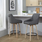 Hannah 26" Fixed-Height Counter Stool - Set of 2 - Whitewashed Wood, Dark Grey PU, Black Metal