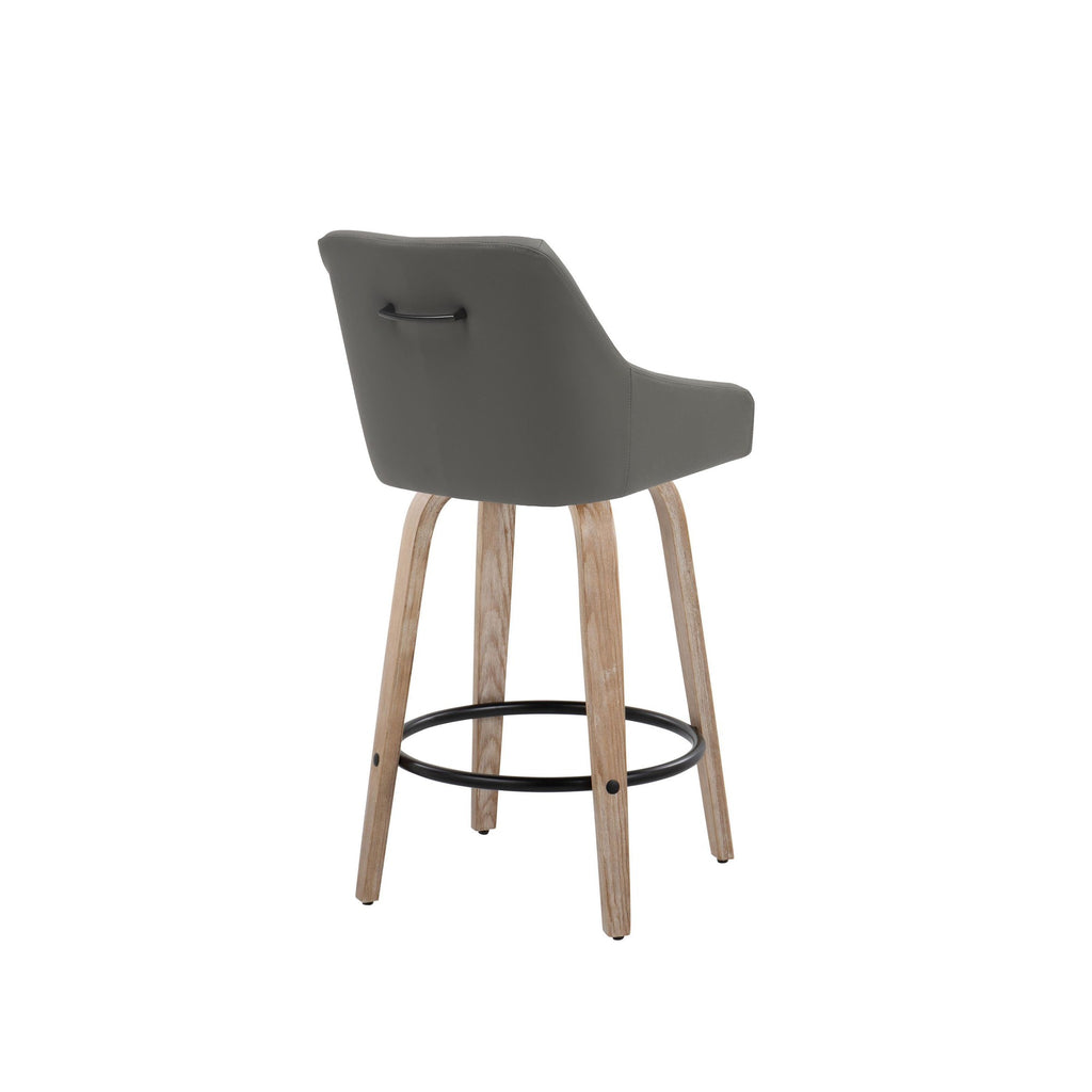Hannah 26" Fixed-Height Counter Stool - Set of 2 - Whitewashed Wood, Dark Grey PU, Black Metal
