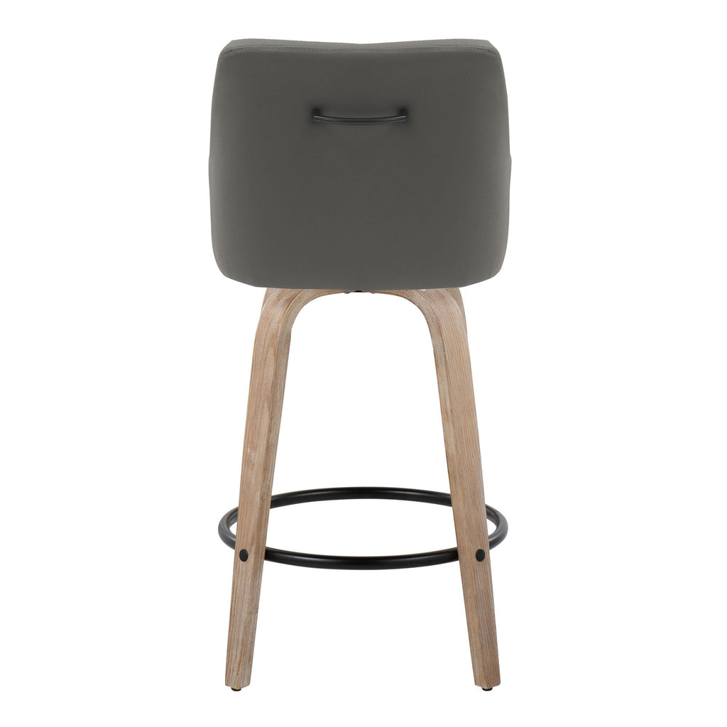 Hannah 26" Fixed-Height Counter Stool - Set of 2 - Whitewashed Wood, Dark Grey PU, Black Metal