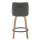 Hannah 26" Fixed-Height Counter Stool - Set of 2 - Whitewashed Wood, Dark Grey PU, Black Metal