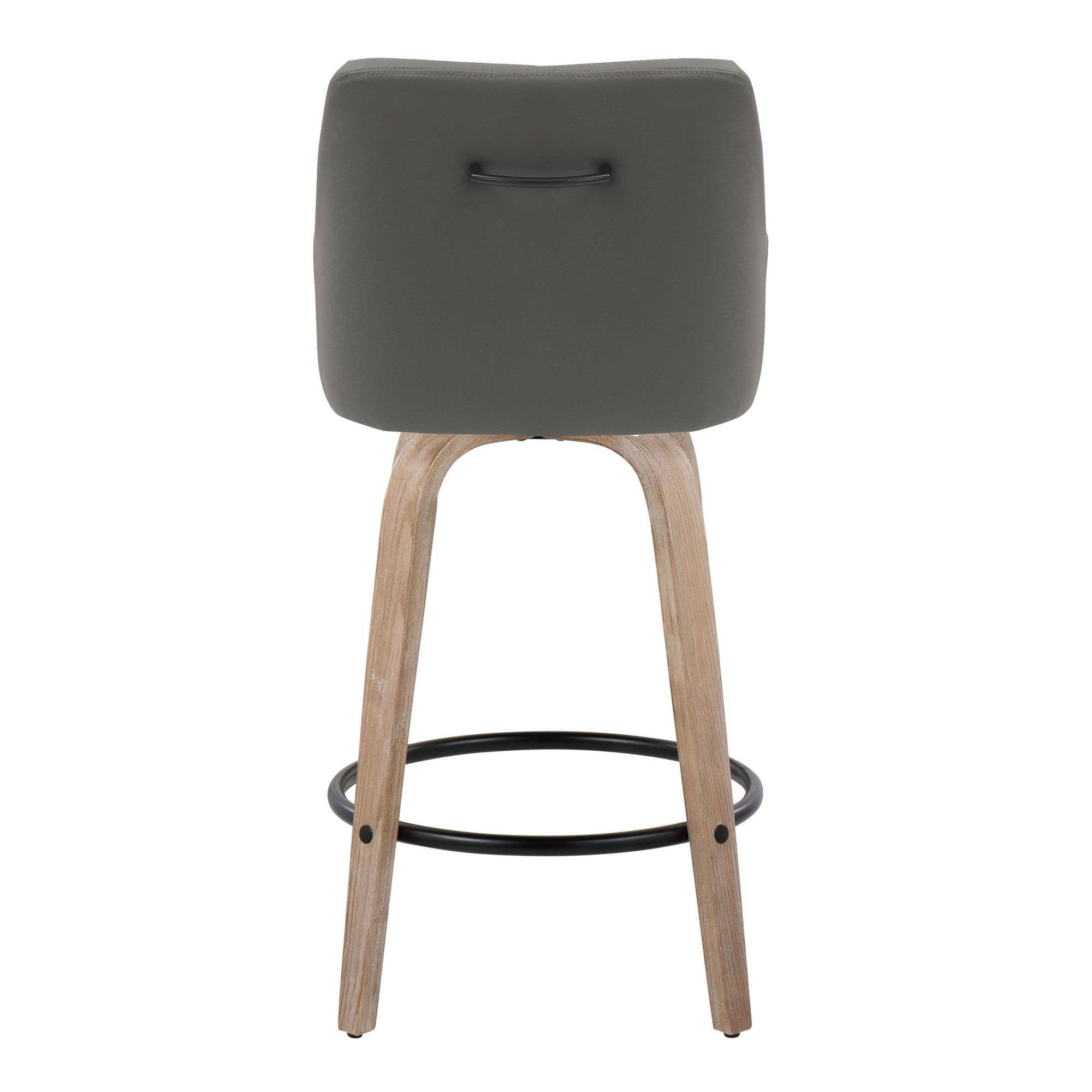 Hannah 26" Fixed-Height Counter Stool - Set of 2 - Whitewashed Wood, Dark Grey PU, Black Metal