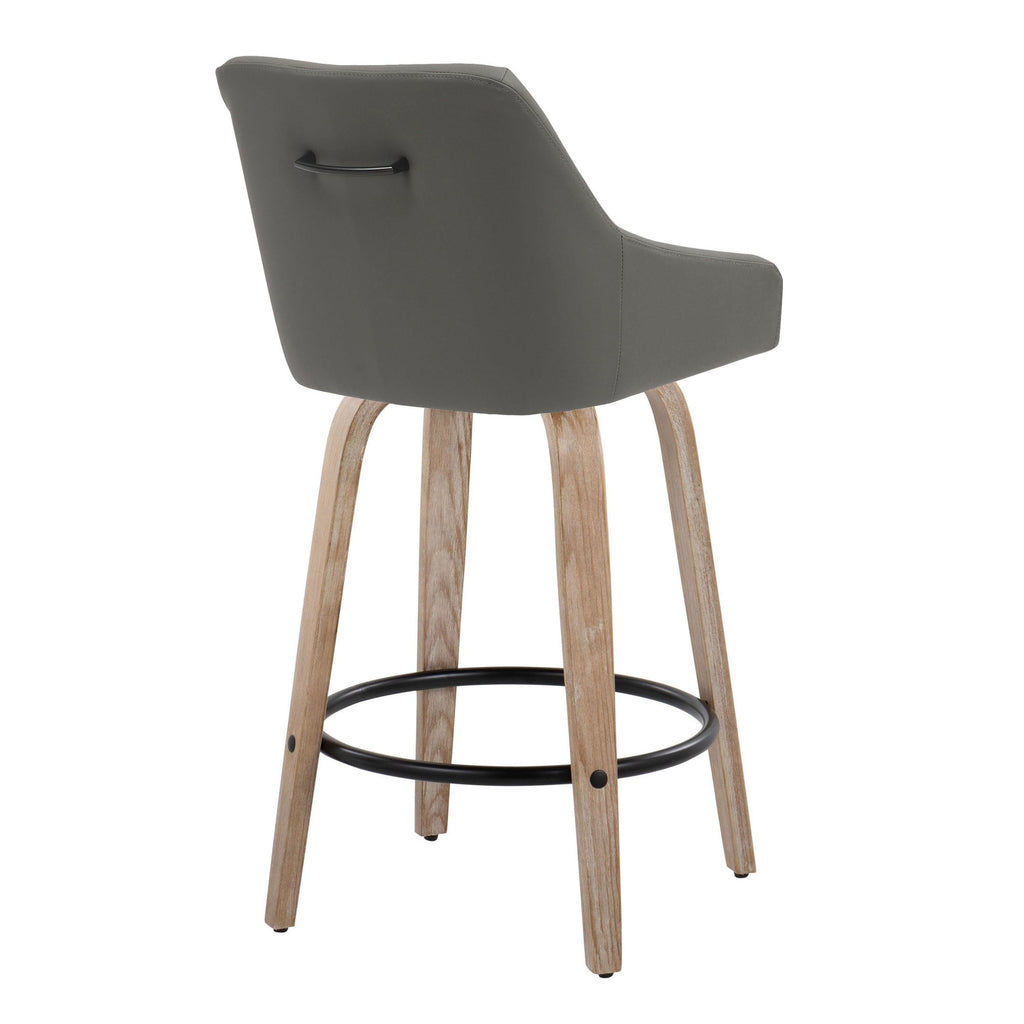 Hannah 26" Fixed-Height Counter Stool - Set of 2 - Whitewashed Wood, Dark Grey PU, Black Metal