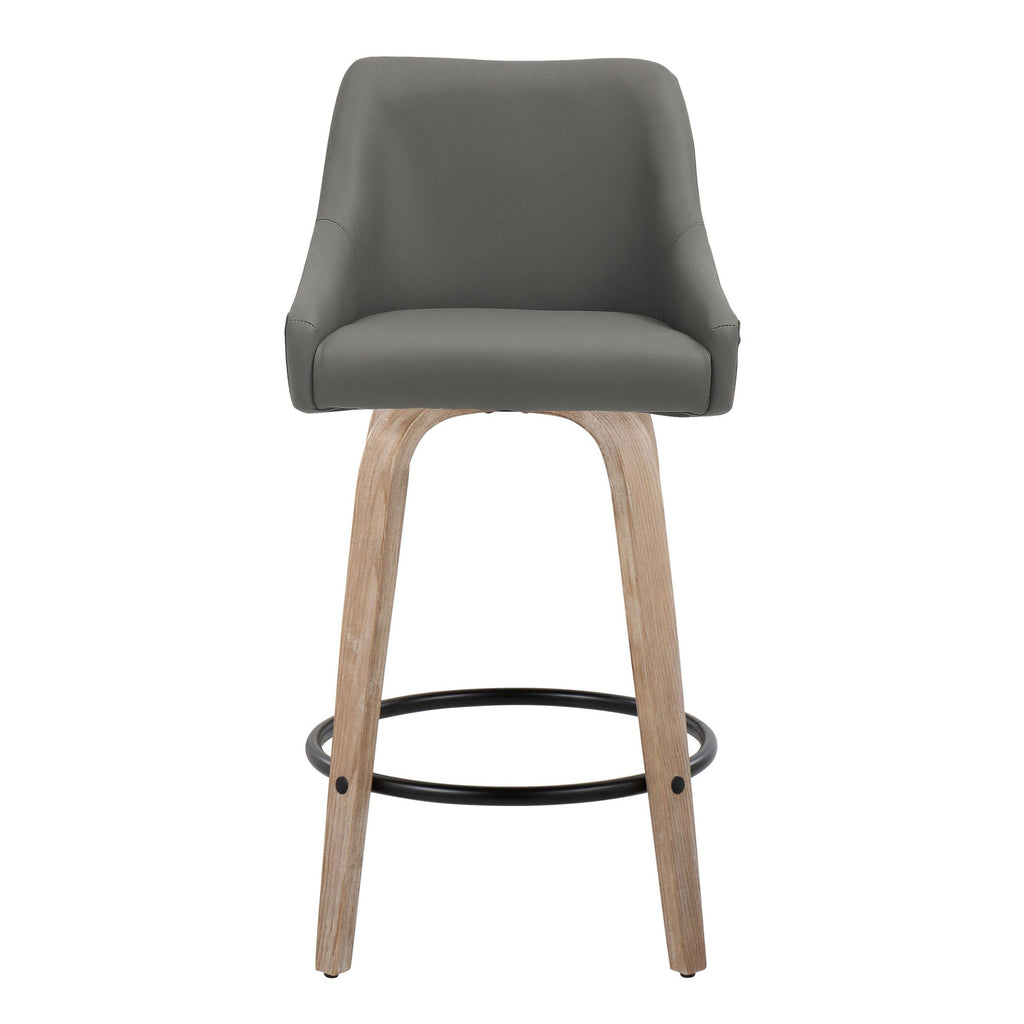 Hannah 26" Fixed-Height Counter Stool - Set of 2 - Whitewashed Wood, Dark Grey PU, Black Metal