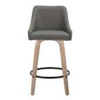 Hannah 26" Fixed-Height Counter Stool - Set of 2 - Whitewashed Wood, Dark Grey PU, Black Metal