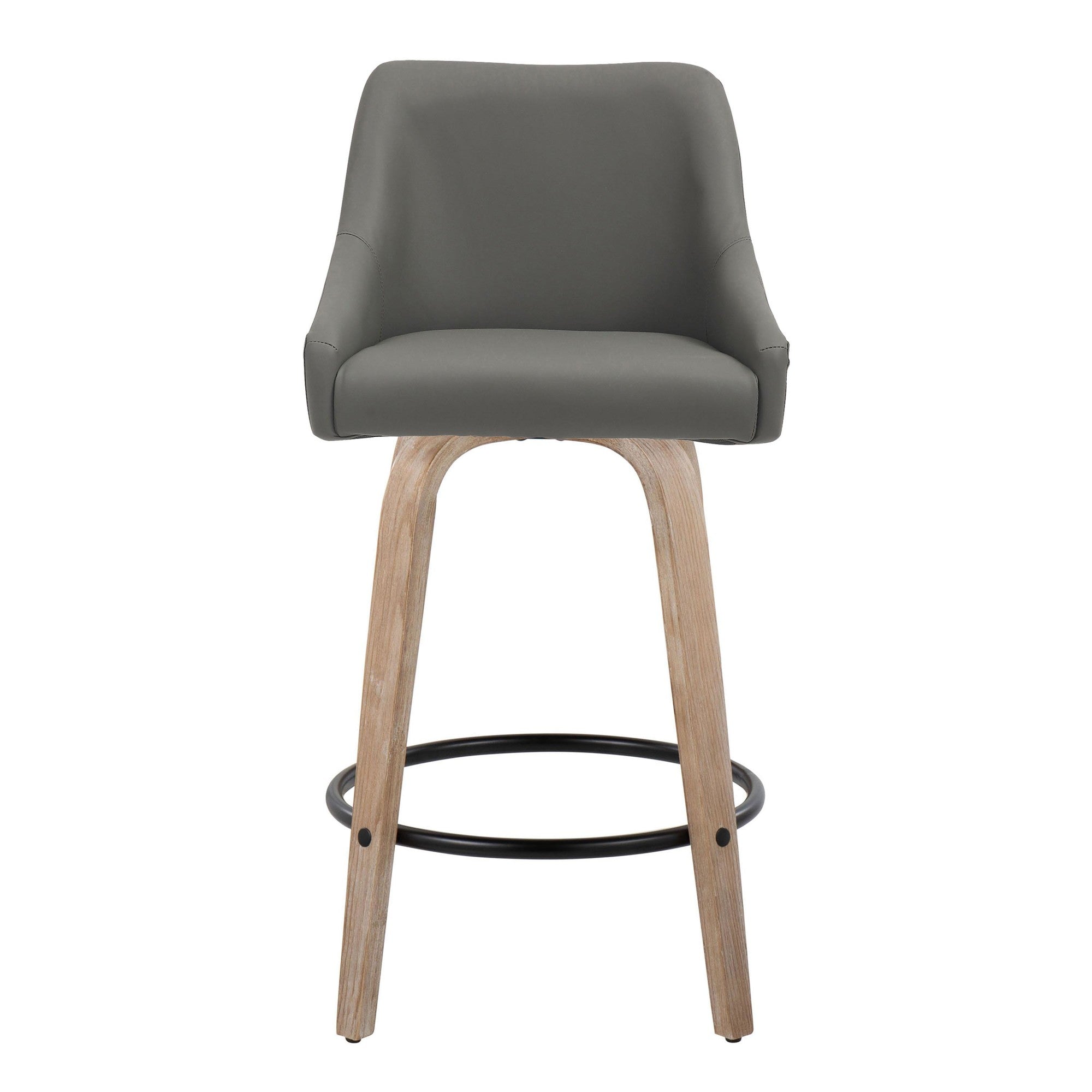 Hannah 26" Fixed-Height Counter Stool - Set of 2 - Whitewashed Wood, Dark Grey PU, Black Metal