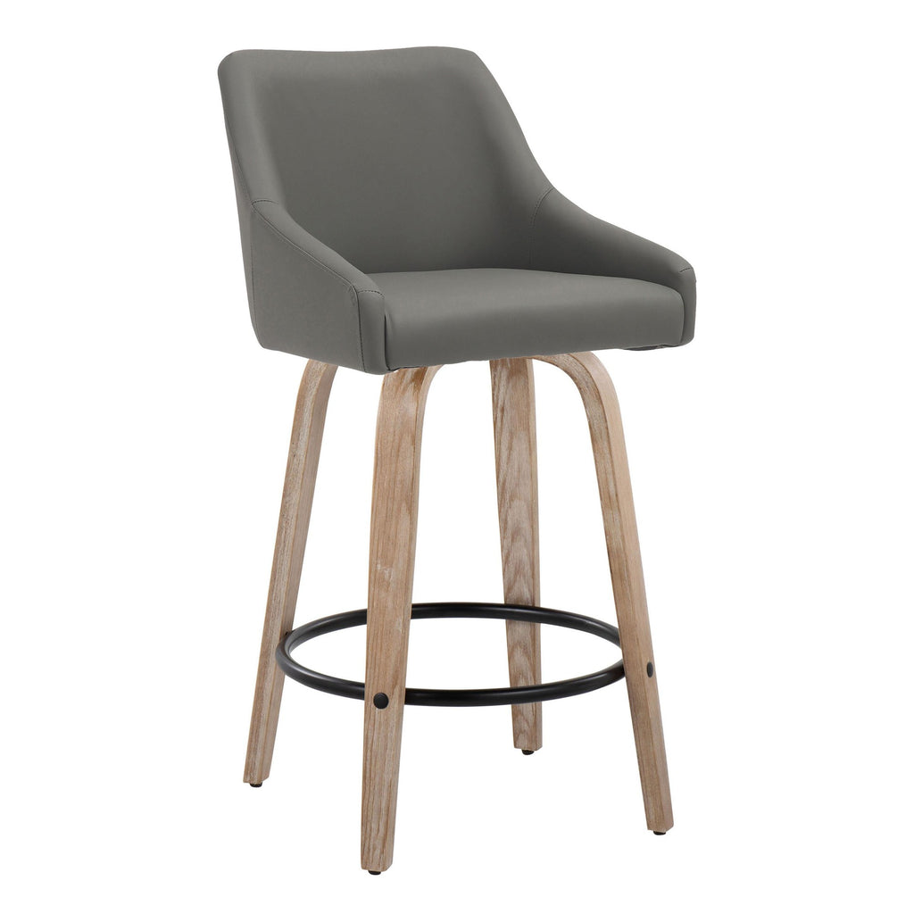 Hannah 26" Fixed-Height Counter Stool - Set of 2 - Whitewashed Wood, Dark Grey PU, Black Metal