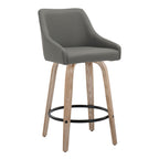 Hannah 26" Fixed-Height Counter Stool - Set of 2 - Whitewashed Wood, Dark Grey PU, Black Metal
