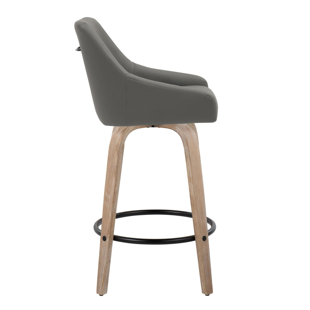 Hannah 26" Fixed-Height Counter Stool - Set of 2 - Whitewashed Wood, Dark Grey PU, Black Metal