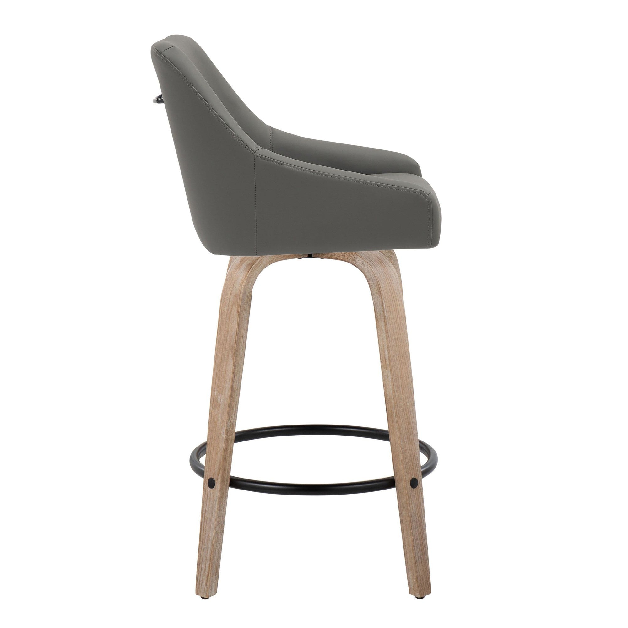 Hannah 26" Fixed-Height Counter Stool - Set of 2 - Whitewashed Wood, Dark Grey PU, Black Metal