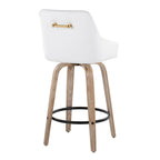 Hannah 26" Fixed-Height Counter Stool - Set of 2 - Whitewashed Wood, White PU, Gold Metal, Black Metal