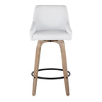 Hannah 26" Fixed-Height Counter Stool - Set of 2 - Whitewashed Wood, White PU, Gold Metal, Black Metal
