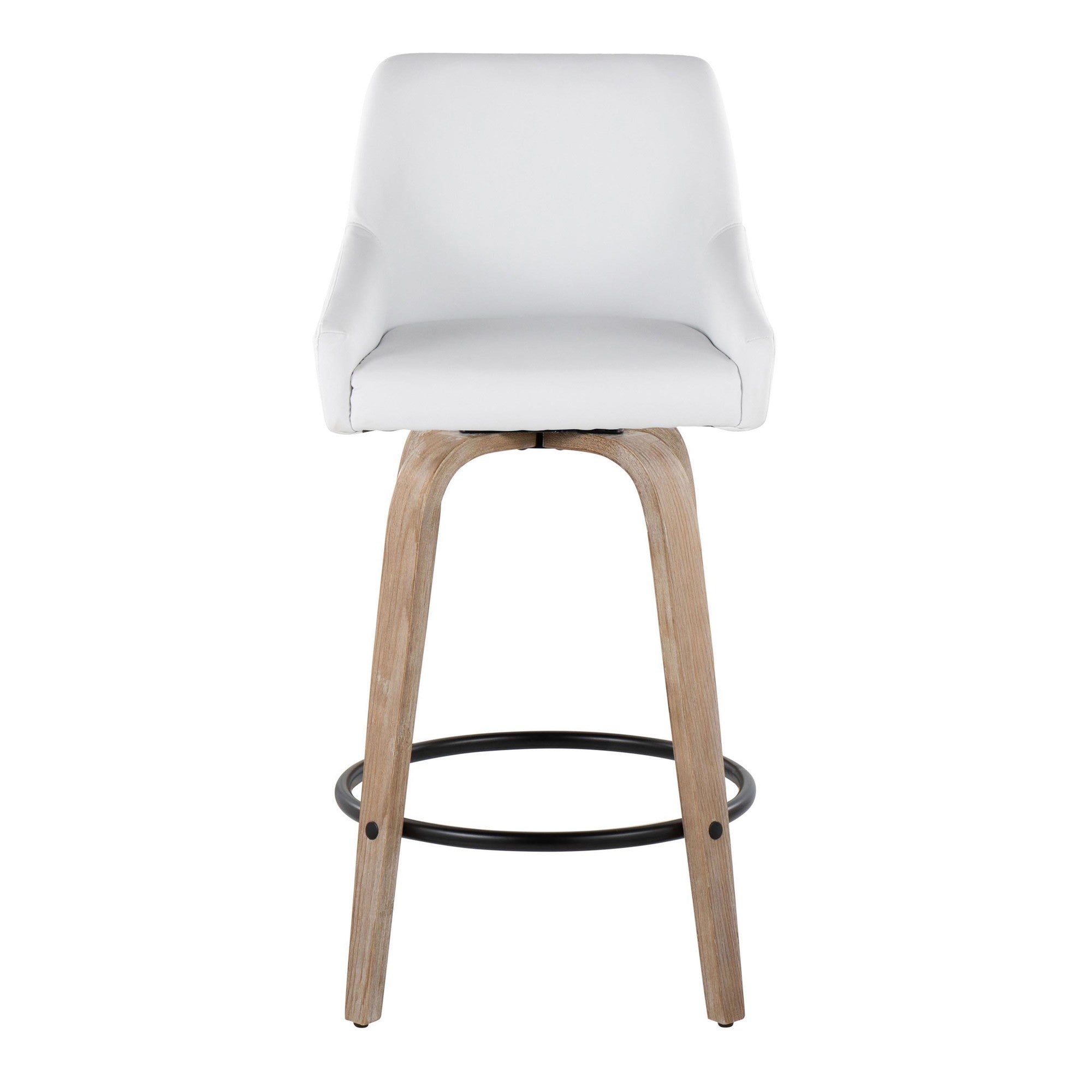 Hannah 26" Fixed-Height Counter Stool - Set of 2 - Whitewashed Wood, White PU, Gold Metal, Black Metal