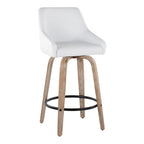 Hannah 26" Fixed-Height Counter Stool - Set of 2 - Whitewashed Wood, White PU, Gold Metal, Black Metal