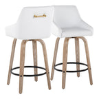 Hannah 26" Fixed-Height Counter Stool - Set of 2 - Whitewashed Wood, White PU, Gold Metal, Black Metal
