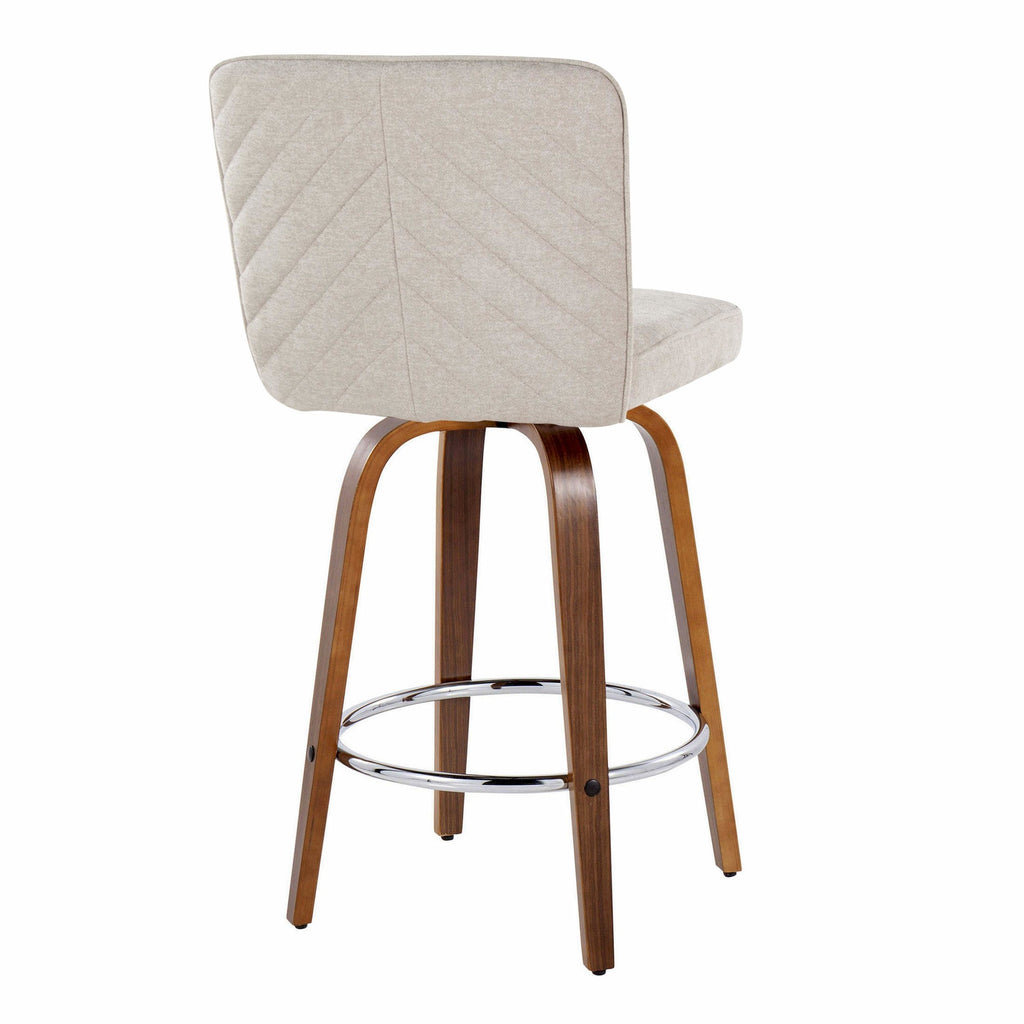 Henry 26" Fixed-Height Counter Stool - Set of 2 - Walnut Wood, Beige Fabric, Chrome Metal
