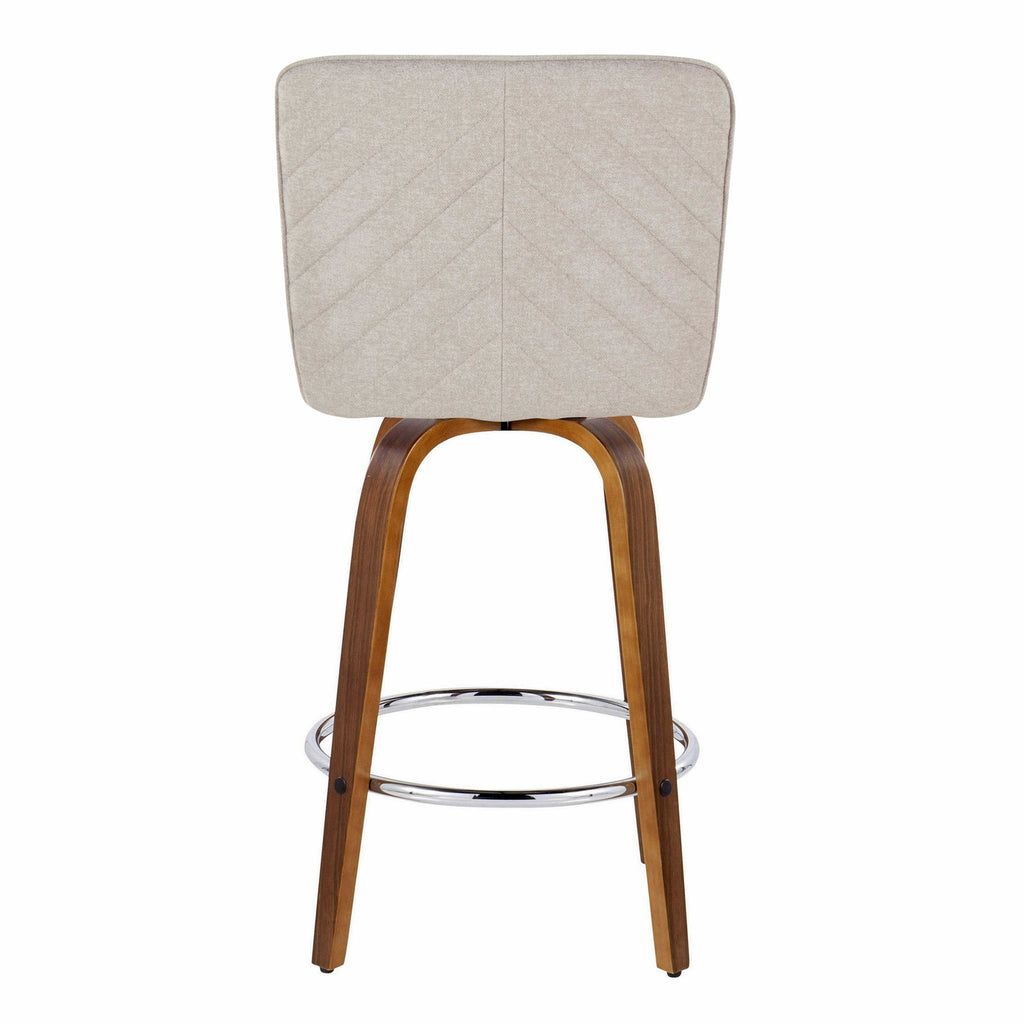 Henry 26" Fixed-Height Counter Stool - Set of 2 - Walnut Wood, Beige Fabric, Chrome Metal