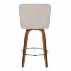 Henry 26" Fixed-Height Counter Stool - Set of 2 - Walnut Wood, Beige Fabric, Chrome Metal