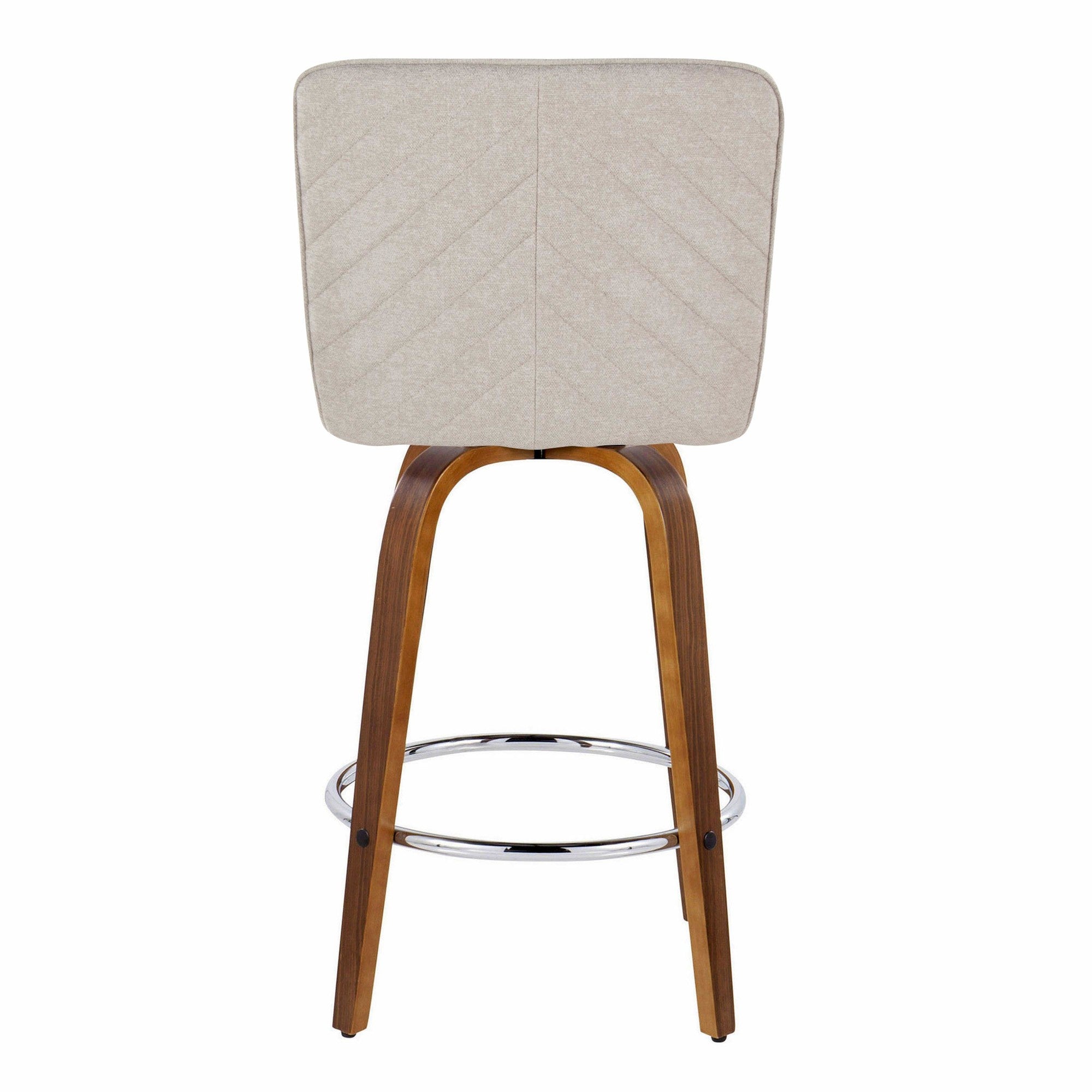 Henry 26" Fixed-Height Counter Stool - Set of 2 - Walnut Wood, Beige Fabric, Chrome Metal