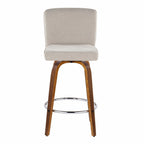 Henry 26" Fixed-Height Counter Stool - Set of 2 - Walnut Wood, Beige Fabric, Chrome Metal