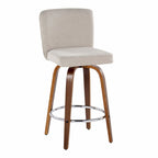 Henry 26" Fixed-Height Counter Stool - Set of 2 - Walnut Wood, Beige Fabric, Chrome Metal