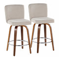 Henry 26" Fixed-Height Counter Stool - Set of 2 - Walnut Wood, Beige Fabric, Chrome Metal