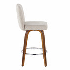 Henry 26" Fixed-Height Counter Stool - Set of 2 - Walnut Wood, Beige Fabric, Chrome Metal