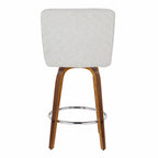 Henry 26" Fixed-Height Counter Stool - Set of 2 - Walnut Wood, White Fabric, Chrome Metal