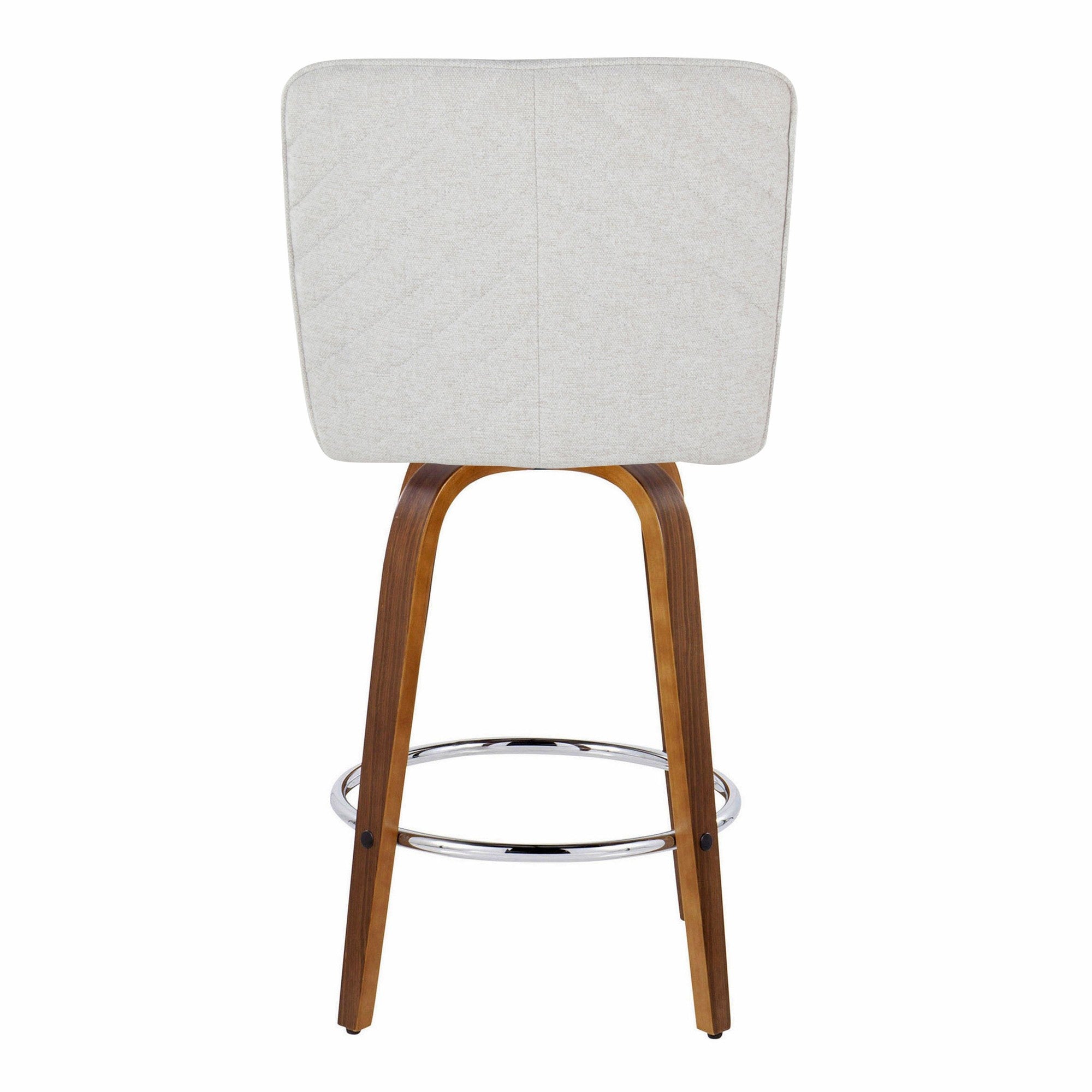 Henry 26" Fixed-Height Counter Stool - Set of 2 - Walnut Wood, White Fabric, Chrome Metal