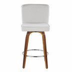 Henry 26" Fixed-Height Counter Stool - Set of 2 - Walnut Wood, White Fabric, Chrome Metal