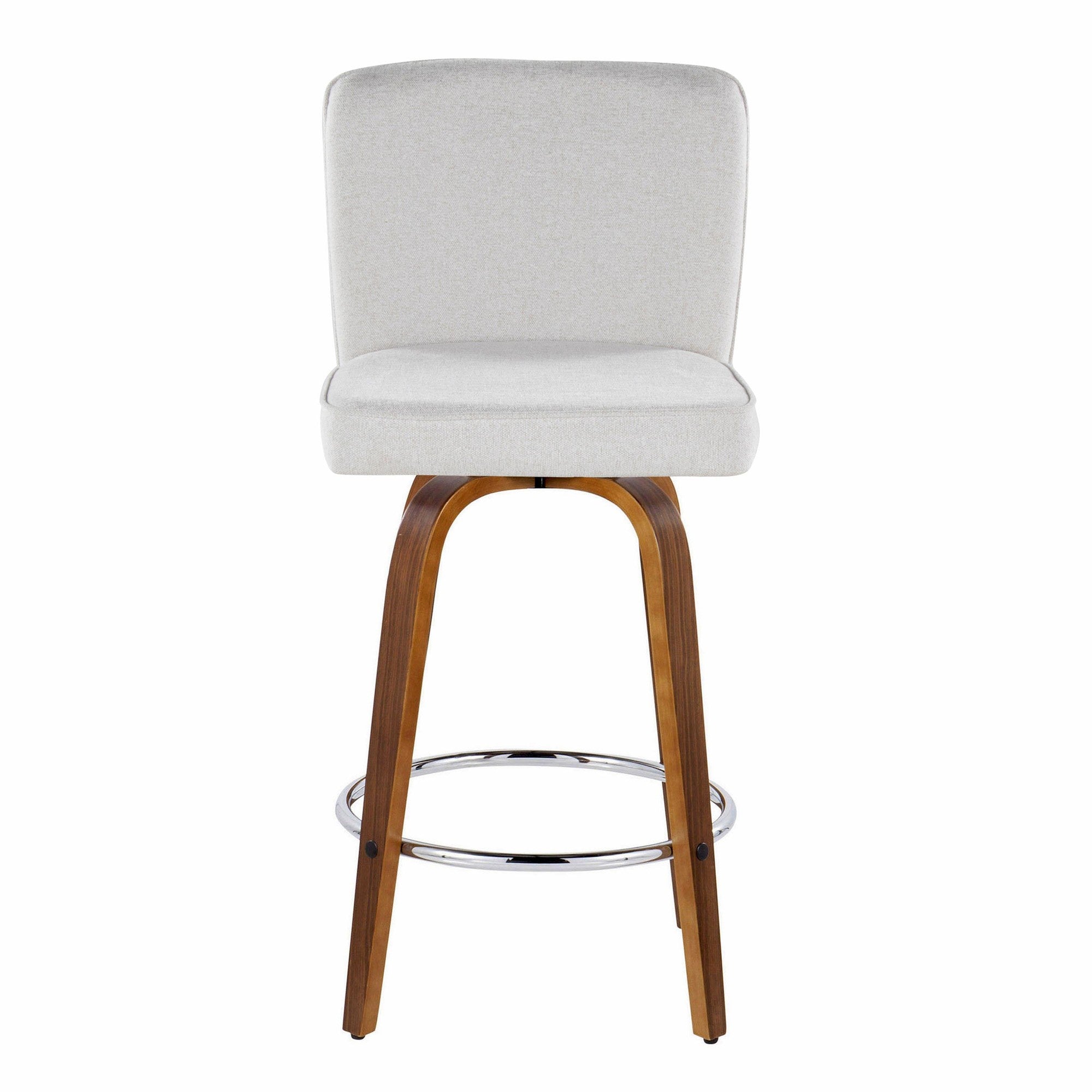 Henry 26" Fixed-Height Counter Stool - Set of 2 - Walnut Wood, White Fabric, Chrome Metal