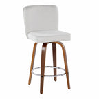 Henry 26" Fixed-Height Counter Stool - Set of 2 - Walnut Wood, White Fabric, Chrome Metal