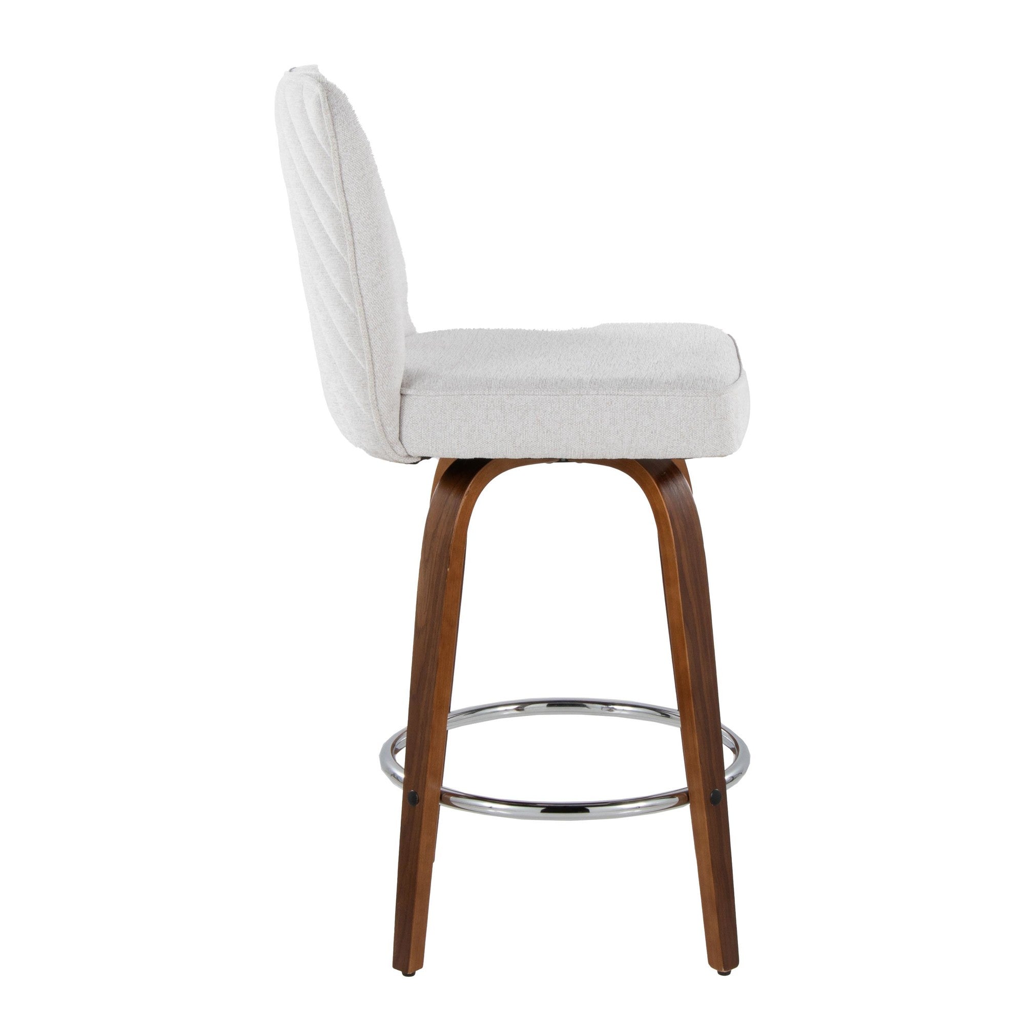 Henry 26" Fixed-Height Counter Stool - Set of 2 - Walnut Wood, White Fabric, Chrome Metal