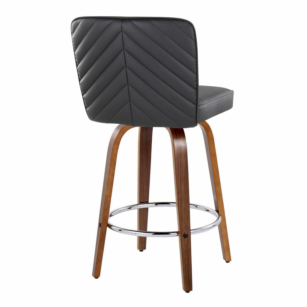 Henry 26" Fixed-Height Counter Stool - Set of 2 - Walnut Wood, Black PU, Chrome Metal