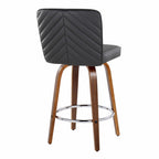 Henry 26" Fixed-Height Counter Stool - Set of 2 - Walnut Wood, Black PU, Chrome Metal