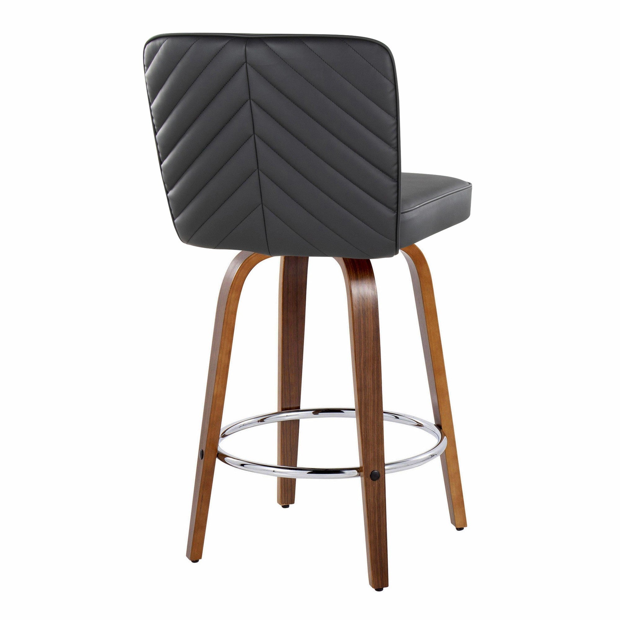 Henry 26" Fixed-Height Counter Stool - Set of 2 - Walnut Wood, Black PU, Chrome Metal