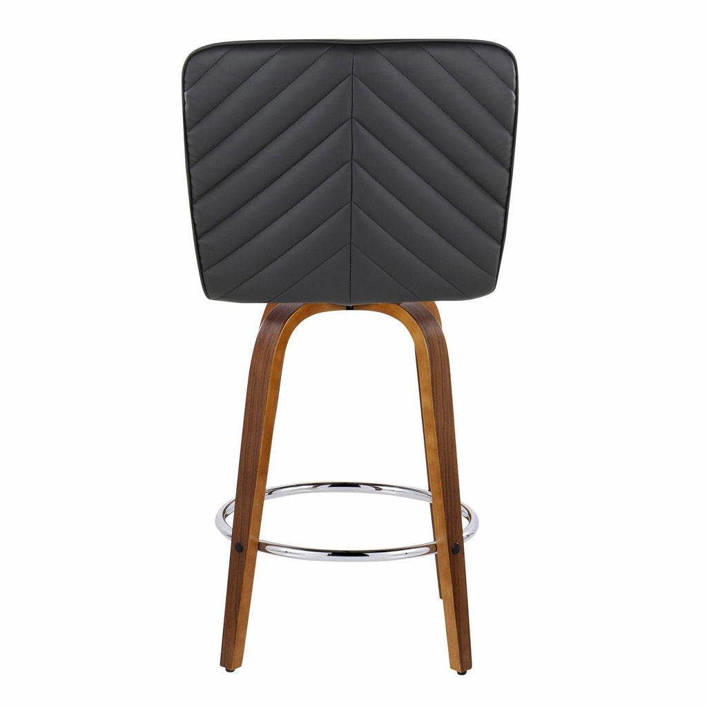 Henry 26" Fixed-Height Counter Stool - Set of 2 - Walnut Wood, Black PU, Chrome Metal