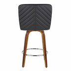 Henry 26" Fixed-Height Counter Stool - Set of 2 - Walnut Wood, Black PU, Chrome Metal