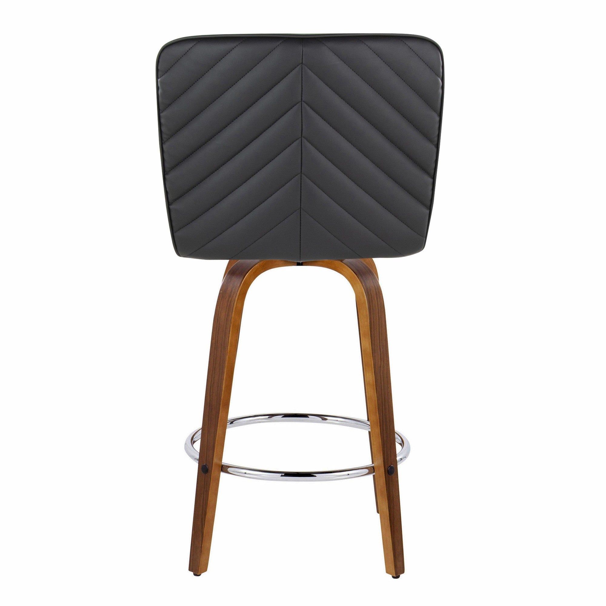 Henry 26" Fixed-Height Counter Stool - Set of 2 - Walnut Wood, Black PU, Chrome Metal