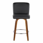 Henry 26" Fixed-Height Counter Stool - Set of 2 - Walnut Wood, Black PU, Chrome Metal
