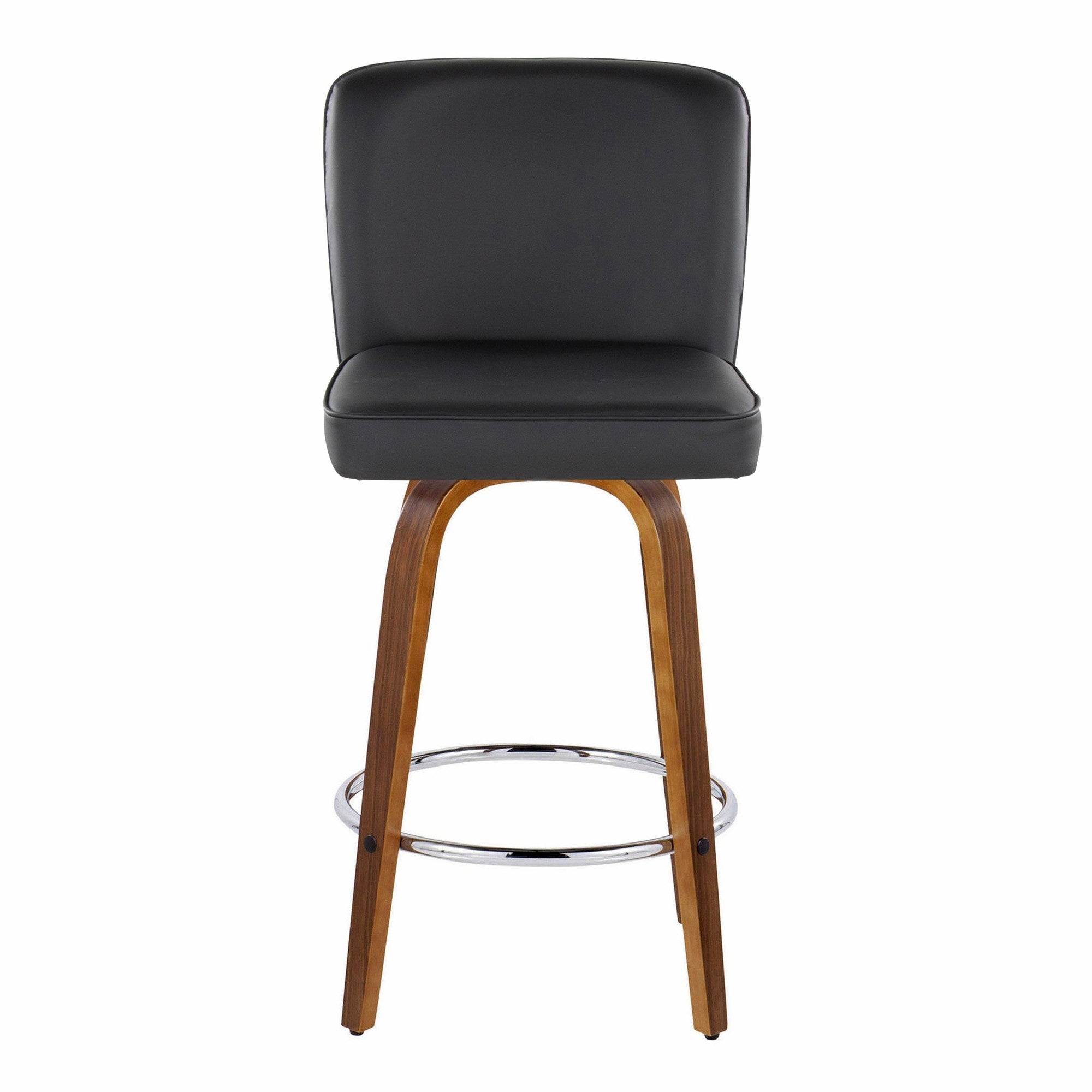 Henry 26" Fixed-Height Counter Stool - Set of 2 - Walnut Wood, Black PU, Chrome Metal