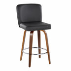 Henry 26" Fixed-Height Counter Stool - Set of 2 - Walnut Wood, Black PU, Chrome Metal