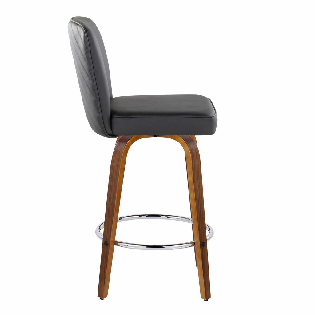 Henry 26" Fixed-Height Counter Stool - Set of 2 - Walnut Wood, Black PU, Chrome Metal