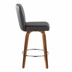 Henry 26" Fixed-Height Counter Stool - Set of 2 - Walnut Wood, Black PU, Chrome Metal