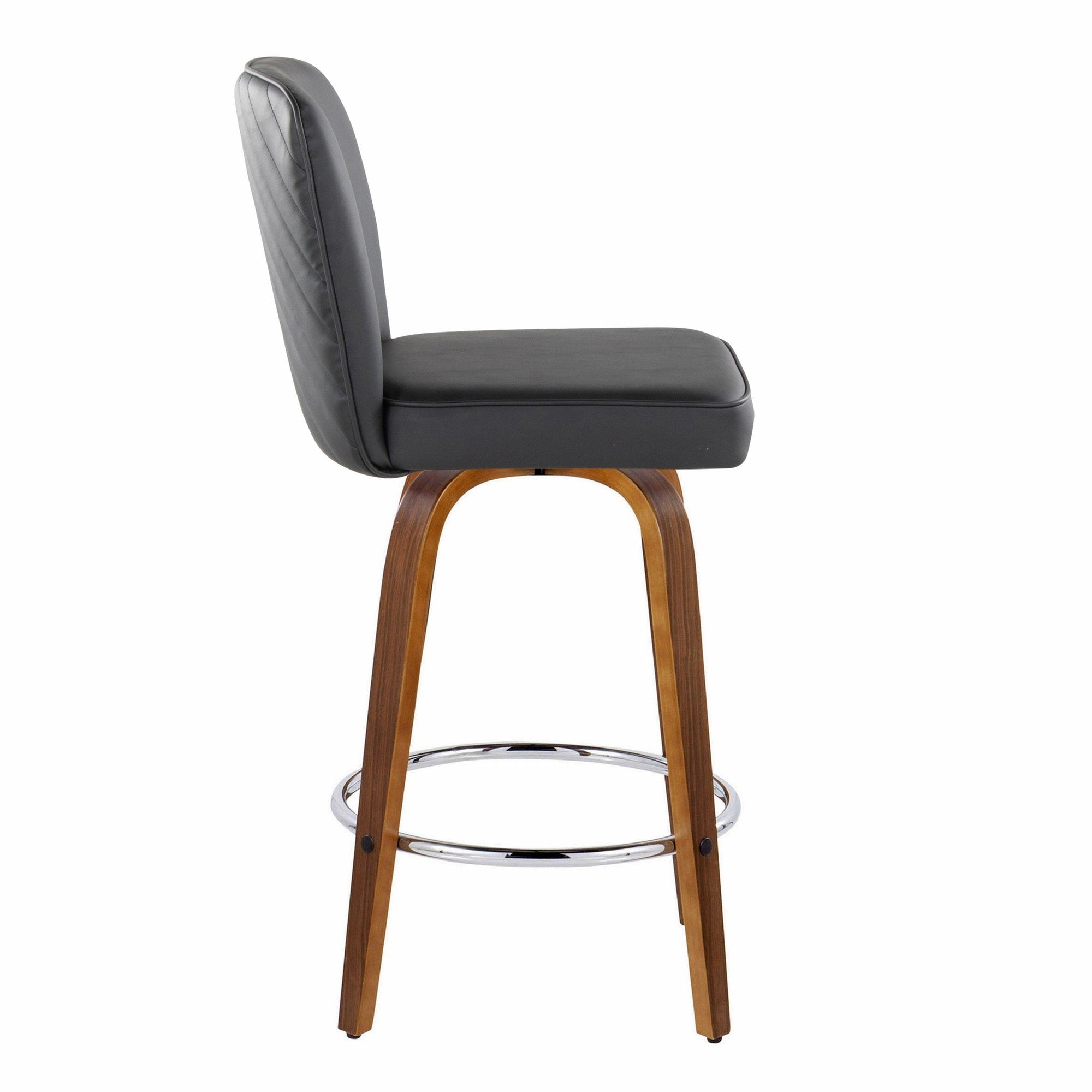 Henry 26" Fixed-Height Counter Stool - Set of 2 - Walnut Wood, Black PU, Chrome Metal