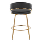 Jie Fixed-Height Counter Stool - Set of 2 - Gold Metal, Black PU