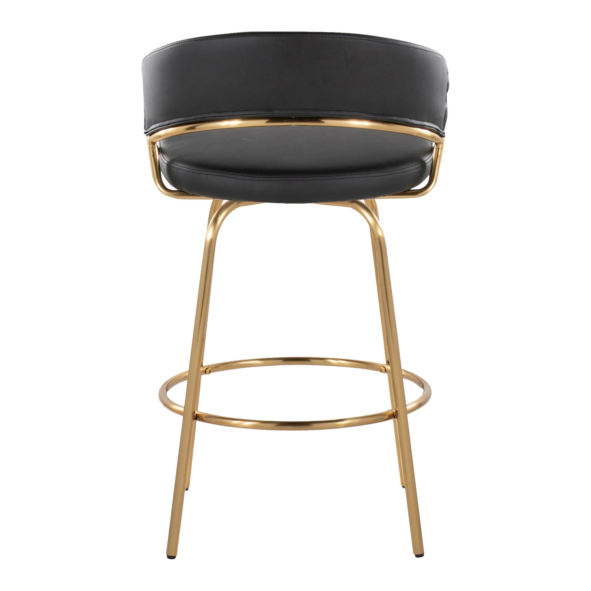 Jie Fixed-Height Counter Stool - Set of 2 - Gold Metal, Black PU
