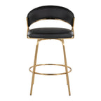 Jie Fixed-Height Counter Stool - Set of 2 - Gold Metal, Black PU