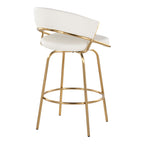 Jie Fixed-Height Counter Stool - Set of 2 - Gold Metal, White PU